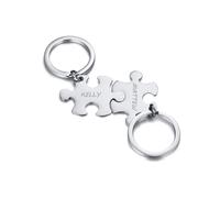 PJ JEWELLERY Personalised Puzzle Keychain for Friend Couple - Customised 2 Piece Stainless Steel Friendship Keyrings for Women Men, Custom Name Matching Puzzle Pendant Keychain Set, Gift for Sisters