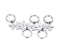PJ JEWELLERY Personalised Puzzle Keychain for Friend Couple Stainless Steel Custom Friendship Keychain Puzzle Piece for 2,3,4,5, Custom Name Matching Puzzle Pendant Keychain Set, Gift for Sisters