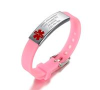 PJ JEWELLERY Personalised Silicone Comfort Sport Wristband Emergency Free Engraving Customised Medical Alert ID Bracelet For Men Women Kids, Pink