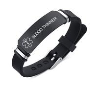 PJ JEWELLERY Personalised Sleek Silicone Medical ID Bracelet Free Engraving Rubber Medical Alert Bracelet for Men Women Buckle Adjustable for Sports Outdoor Daily