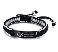 PJ JEWELLERY Personalised Stainless Steel Handmade Braided Rope Wrist Bracelet For Vaccinated Adults Older,Customise Medical Alert ID Vaccination Awareness Bracelets for Men Women