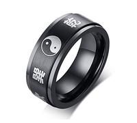 PJ JEWELLERY Stainless Steel 8mm Black Feng Shui Taoism Yin and yang Spinner Ring Band for men,size P 1/2