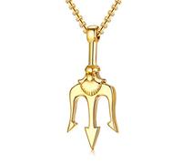 PJ JEWELLERY Stainless Steel Ancient Greece Amulet Necklace Poseidon Trident Pendant Necklace Sailor's Gift, Presend for him for fathers-day,Christmas, 24" Chain, Gold Plated