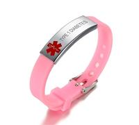 PJ JEWELLERY TYPE 1 DIABETES Engraved Silicone Comfort Sport Wristband Emergency Medical Alert ID Bracelet For Men Women Kid, Pink