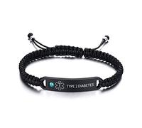 PJ JEWELLERY Type 2 Diabetes Handmade Adjustable Braided Rope Medical ID Bracelets Paracord Weaving Medical Alert Macrame ID Bracelets for Men Women