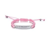 PJ JEWELLERY Type 2 Diabetes Handmade Adjustable Braided Rope Medical ID Bracelets Paracord Weaving Medical Alert Macrame ID Bracelets for Men Women