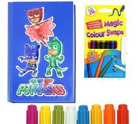 PJ Masks A5 Kids Notebook with 8x Colour Swap Fibre Pens - 3D Hardcover Journal with 80 Lined Pages & Magic Pen - School Writing Set for Boys & Girls Ages 5+ - Art & Craft Stationery Gift