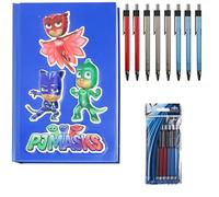 PJ Masks A5 Notebook with 8x Multi-Colour Retractable Ballpoint Pens - 3D Hardcover Journal with 80 Lined Pages - School Writing & Drawing Stationery Gift Set for Boys & Girls Ages 5+