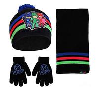 PJ Masks Boys' Winter Hat, Kids Toddler Beanie, Scarfs and Mittens Cold Weather, Black/Blue-Gloves Set, Age 4-7