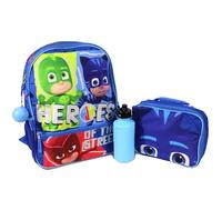 PJ MASKS Girls & Boys Pre School 4 Piece Backpack Set; Catboy, Gekko,& Owlette Kids 16" School Bag Front Zip Pocket, Blue