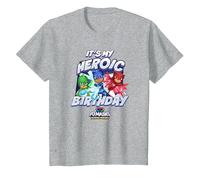 PJ Masks It's My Heroic Birthday Power Heroes Epic Logo T-Shirt, Youth, Heather Grey, Medium