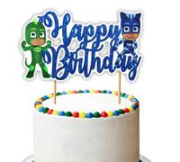 PJ Msk Happy Birthday Cake Topper "Masked Midnight Heroes Birthday Cake Topper - Bold Silhouettes with Capes and Eye Masks for a Supercharged Celebration Centerpiece"