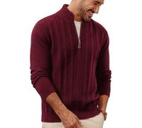 PJ PAUL JONES Cardigans for Men UK Stand Collar Zip Up Striped Cardigans Winter Coat Red Wine XXL