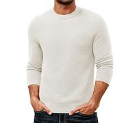 PJ PAUL JONES Crew Neck Sweaters for Men UK Long Sleeve Waffle Lightweight Pullover White S