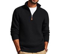 PJ PAUL JONES Men 1/4 Zip Jumpers Turtleneck Sweater Winter Pullover Long Sleeved Warm Mock Neck Knitted Casual Top, Black, S