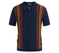 PJ PAUL JONES Men Striped Polo Shirt Vintage 60s Long and Short Sleeve Cardigans, Blue, Medium