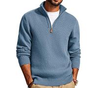 PJ PAUL JONES Men's 1/4 Zip Jumper Roll Neck Sweater Mock Neck Pullover Long Sleeve Stand Collar Winterpullover Knitted Casual Top, Blue-Gray, S
