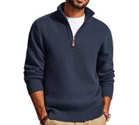 PJ PAUL JONES Mens 1/4 Zip Jumper Turtle Neck Sweaters Winter Autumn Long Sleeved Knit Pullover Stand Collar Mock Neck Casual Jumpers, Navy Blue, S