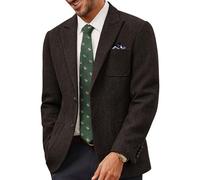 PJ PAUL JONES Men's 2 Button Tweed Wool British Blazer Regular Fit Business Suit Jacket Men, dark brown, M