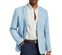 PJ PAUL JONES Mens Blazer Casual Cotton-Linen Sport Coat Lightweight 2 Button Unlined Suit Jackets, Light Blue, XL
