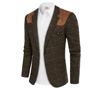 PJ PAUL JONES Men's Blazer Herringbone Tweed Sport Coats Two Button Wool Blend Formal Jacket, Brown, XXL