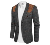PJ Paul Jones Mens British Wool Blend Suit Blazer Patchwork Tweed Sport Coats, Dark Grey-New, S