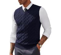 PJ PAUL JONES Men's Business Sweater Vest V Neck Knitted Waistcoat Dark Blue XXL