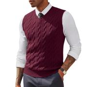 PJ PAUL JONES Men's Business Sweater Vest V Neck Knitted Waistcoat Dark Red XXL