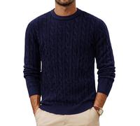 PJ PAUL JONES Men's Cable Knit Jumper Casual Crew Neck Warm Long Sleeve Pullover Dark Blue XXL