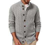 PJ PAUL JONES Mens Cardigan with Buttons Stand Collar Kint Cardigans Winter Coat Sweater Gray M