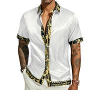 PJ PAUL JONES Men's Casual Satin Silk Button Down Shirt, white, L