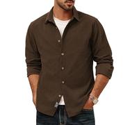 PJ PAUL JONES Men's Classic Corduroy Button Down Shirt Long Sleeve Comfortable Soft Coffee S