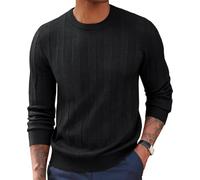 PJ PAUL JONES Mens Classic Pullover Ribbed Pattern Knit Black Jumper Sweater Long Sleeve Crewneck Sweaters Black M