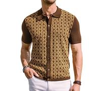 PJ PAUL JONES Men's Contrast 70s Vintage Polo Shirts Short Sleeve Knitwear, Brown, Medium