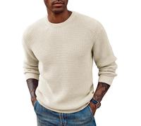 PJ PAUL JONES Mens Crew Neck Jumper Pullover Sweater Waffle Long Sleeve Knitted Jumper M Beige