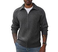 PJ PAUL JONES Men's Full Zip Cardigan Sweaters Unisex Lapel Collar Raglan Sleeve Casual Ribbed Sweater, Dark Grey, Large