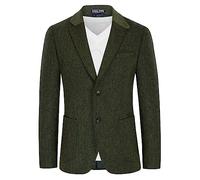 PJ PAUL JONES Mens Herringbone Blazer Vintage Tweed Wool Blend Sport Coat Jacket, Army Green, XL