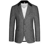 PJ Paul Jones Mens Herringbone Blazer Vintage Tweed Wool Blend Sport Coat Jacket, Black, L