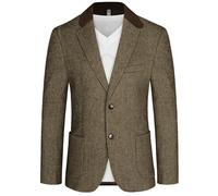 PJ PAUL JONES Mens Herringbone Blazer Vintage Tweed Wool Blend Sport Coat Jacket, Coffee, M