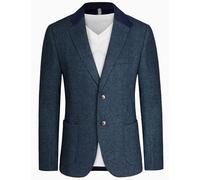 PJ Paul Jones Mens Herringbone Blazer Vintage Tweed Wool Blend Sport Coat Jacket, Lake Blue, L
