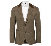 PJ Paul Jones Mens Herringbone Blazer Vintage Tweed Wool Blend Sport Coat Jacket, Light Coffee, XL