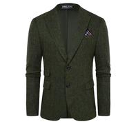 PJ PAUL JONES Men's Jacket Vintage British Blazer 2 Buttons Business Suit Jacket Tweed Jacket, Army Green, XL