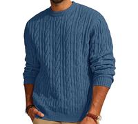 PJ PAUL JONES Mens Jumper Crewneck Basic Warm Slim Fit Winter Knit Sweaters Long Sleeved Pullover Soft Casual Twisted Tops Sweater, Gray-Blue, XXL