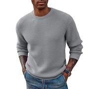 PJ PAUL JONES Men's Jumpers Crew Neck Knitted Pullover Sweater Waffle Textured Winter Sweaters XL Grey