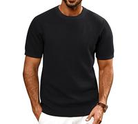 PJ PAUL JONES Men's Knitted T-Shirt Short Sleeve Regular Fit Textured Tee Summer T-Shirt with Crew Neck for Leisure Golf, black, XL