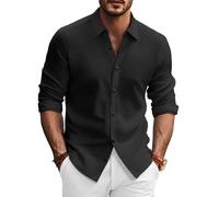 PJ PAUL JONES Mens Long Sleeve Button Down Shirts Wrinkle Free Stretch Untucked Dress Shirts Business Casual Shirt, Black, XL