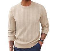 PJ PAUL JONES Mens Long Sleeve Pullover Vertical Pattern Casual Crew Neck Sweater Apricot XXL