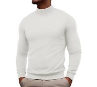 PJ PAUL JONES Mens Mock Turtleneck Sweater Long Sleeve Casual Pullover Sweater Slim Fit Basic Knit Tee, White, Large
