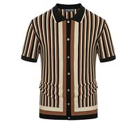 PJ PAUL JONES Men's Polo Shirts Retro Knit Shirt Vintage Striped Shirt, Black-coffe, XXL
