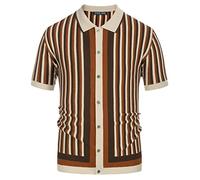 PJ PAUL JONES Men's Polo Shirts Retro Knit Shirt Vintage Striped Shirt, Caramel, Medium